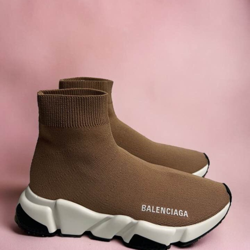 Balenciaga Speed Trainers Tan Brown White Sneaker Women Size 6 Runner Platform - Picture 4 of 12